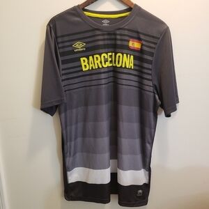 Umbro Barcelona Soccer Dri-Fit Short Sleeve Tee Gray Black Boys Size XL Graphic
